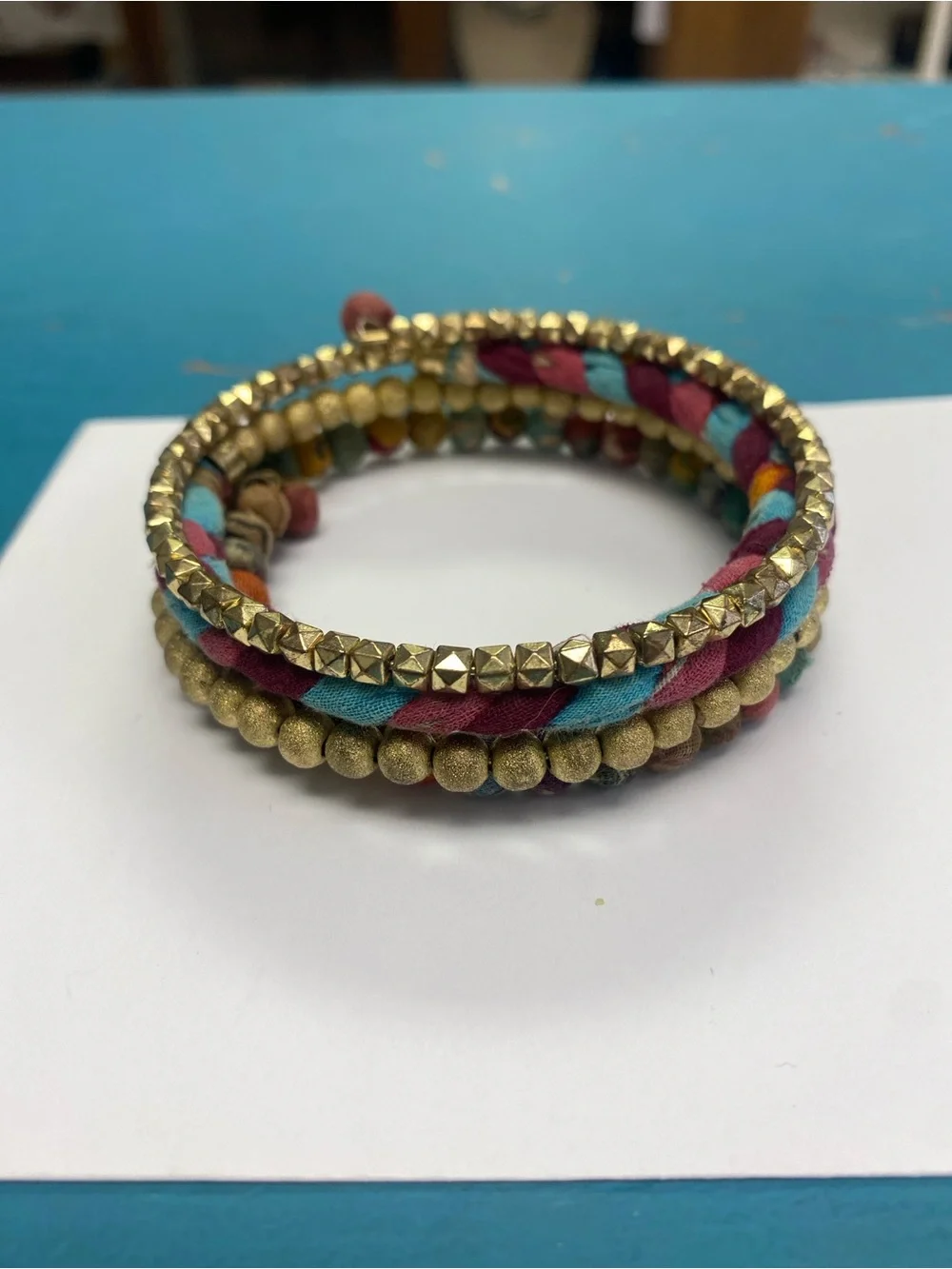 Wrap around Multicolor Bead & Braided Gold Accent Bracelet Set